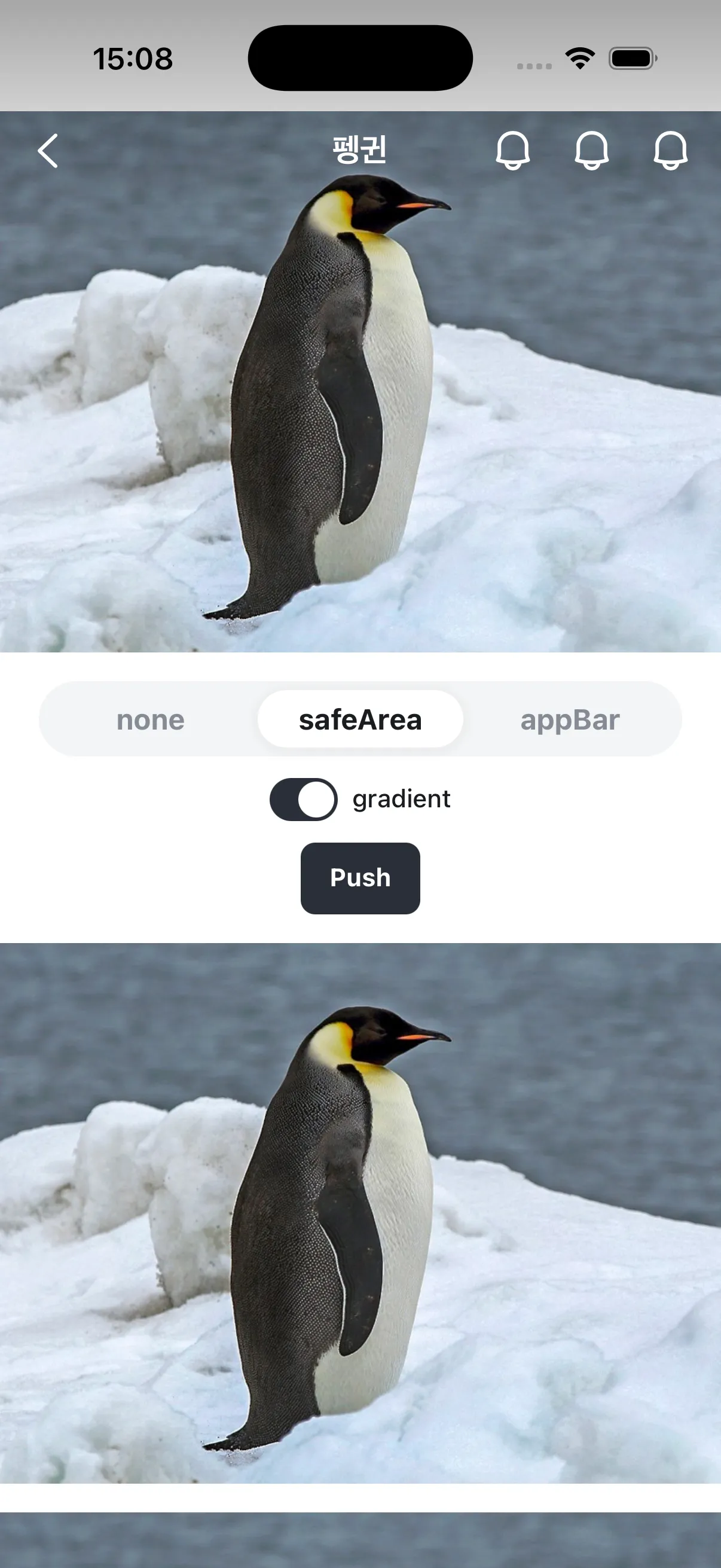 layerOffsetTop을 safeArea으로 설정한 스크린샷